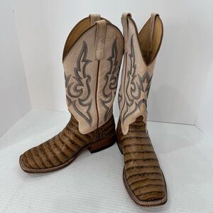 Macie Bean Womens Bleached Bone Leather Slick Rikki Western Boots Square toe 7.5
